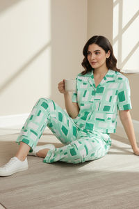 Zivame 2 Mile Fashion Knit Cotton Loungewear Set - Brook Green — thumbnail 2